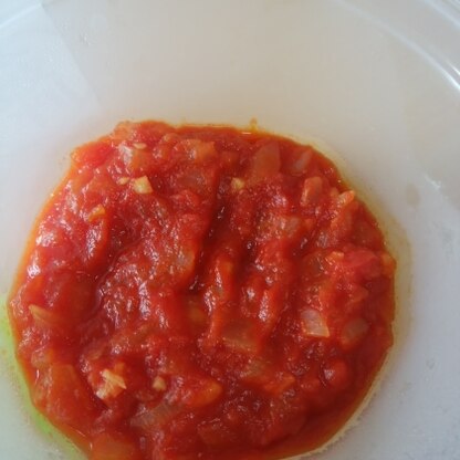 トマト缶1缶で作りました。使わなかった残りは冷凍して、楽しみます。ありがとうございます！